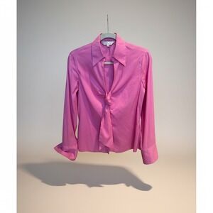 Trina Turk Womens Pink Tie Front Button Down Shirt Long Sleeve French Cuff Med